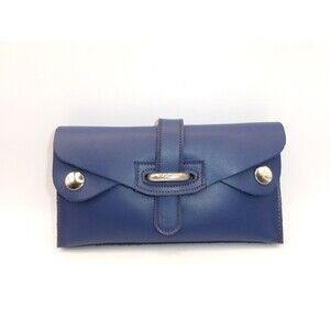 Bossa Navy Blue Leather Wallet Clutch 5 Divided Pockets Silver Tone Buckle Snaps